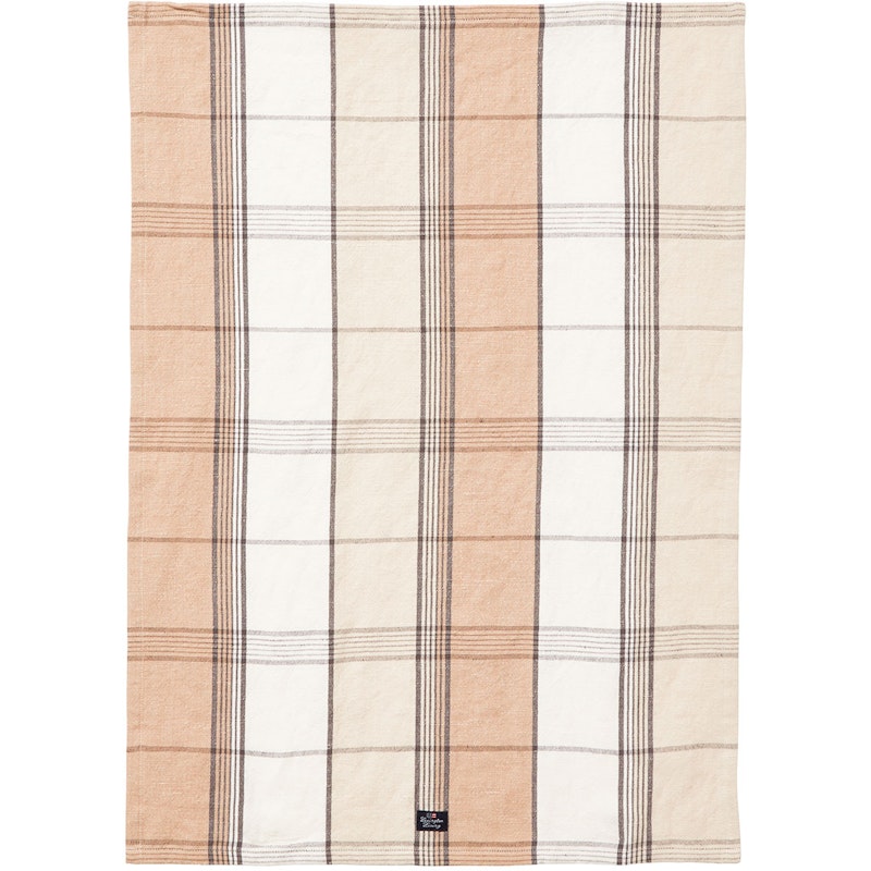 Checked Linen/Cotton Kökshandduk 50x70 cm, Beige/Vit