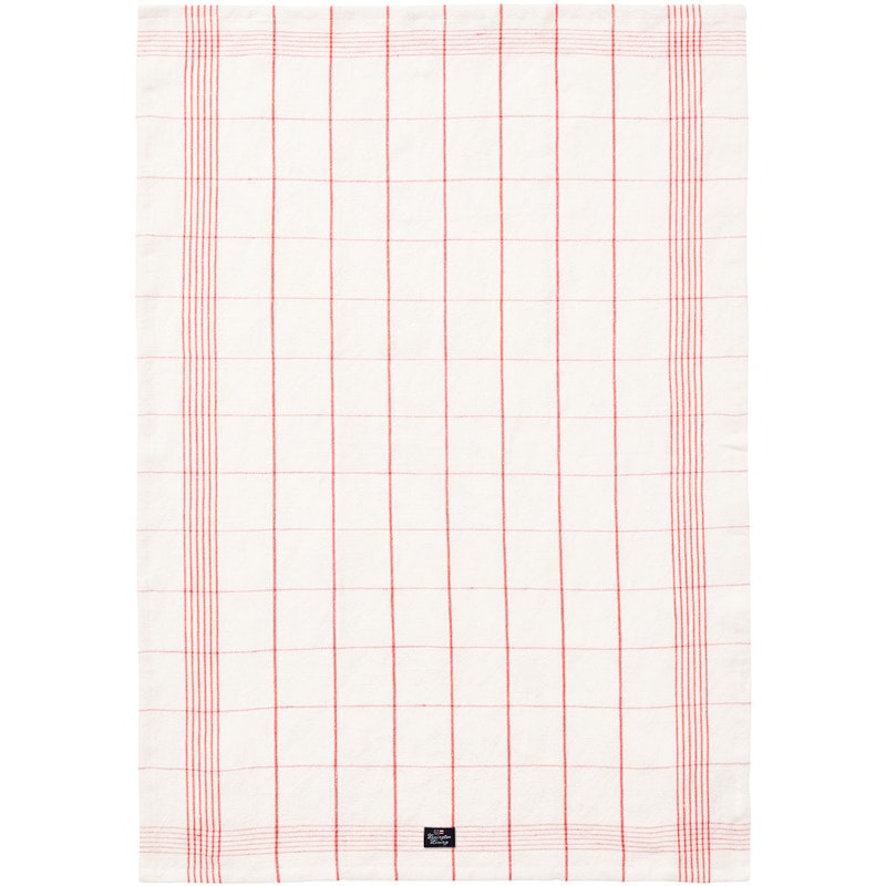 Checked Linen/Cotton Kökshandduk 50x70 cm, Vit/Korall