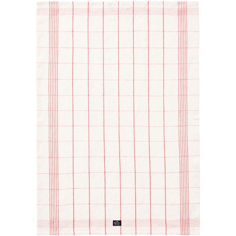Checked Linen/Cotton Kökshandduk 50x70 cm, Vit/Korall