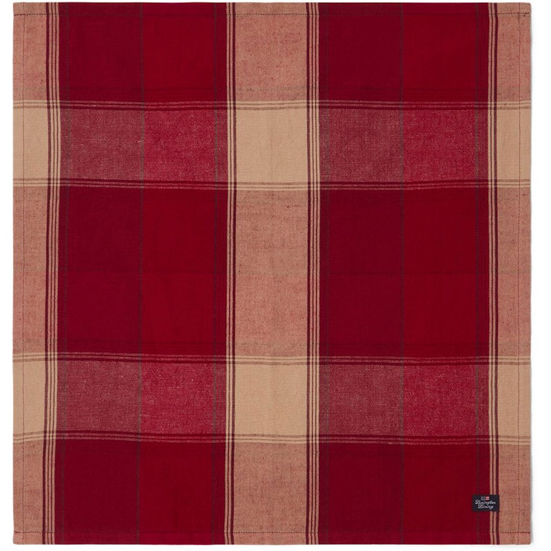 Checked Linen/Cotton Servett 50x50 cm, Beige / Röd