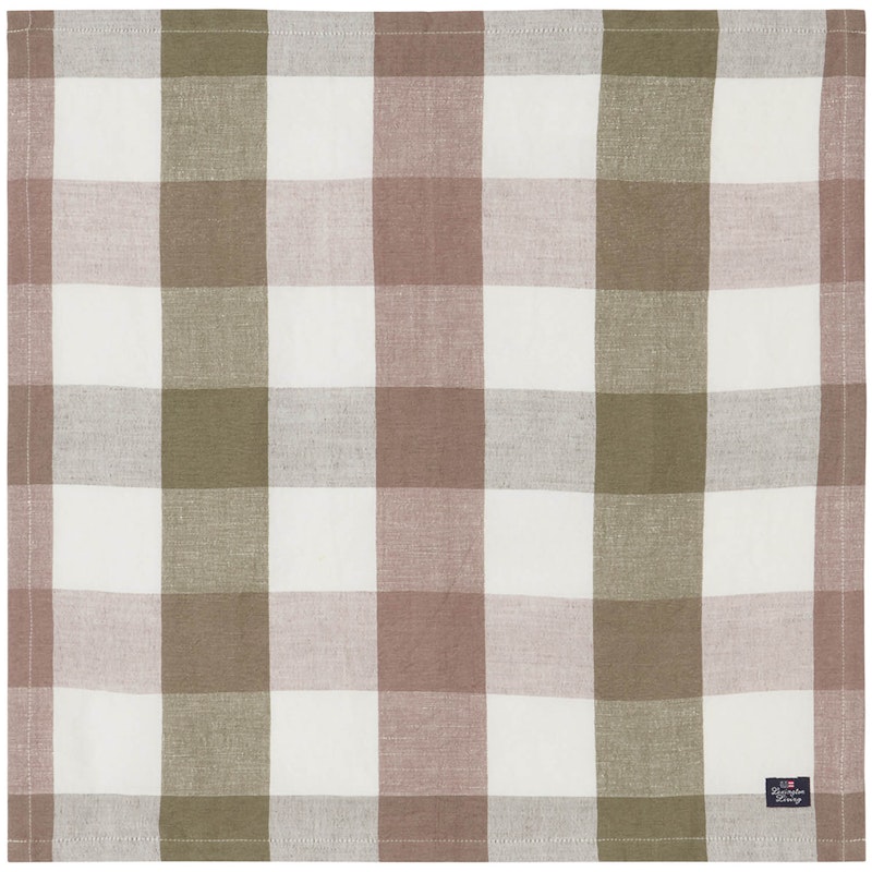 Checked Linen/Cotton Servett 50x50 cm, Brun/Oliv