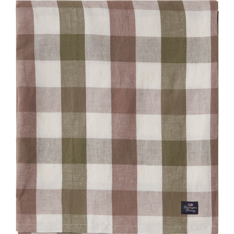 Checked Linen/Cotton Duk 150x250 cm, Brun/Oliv