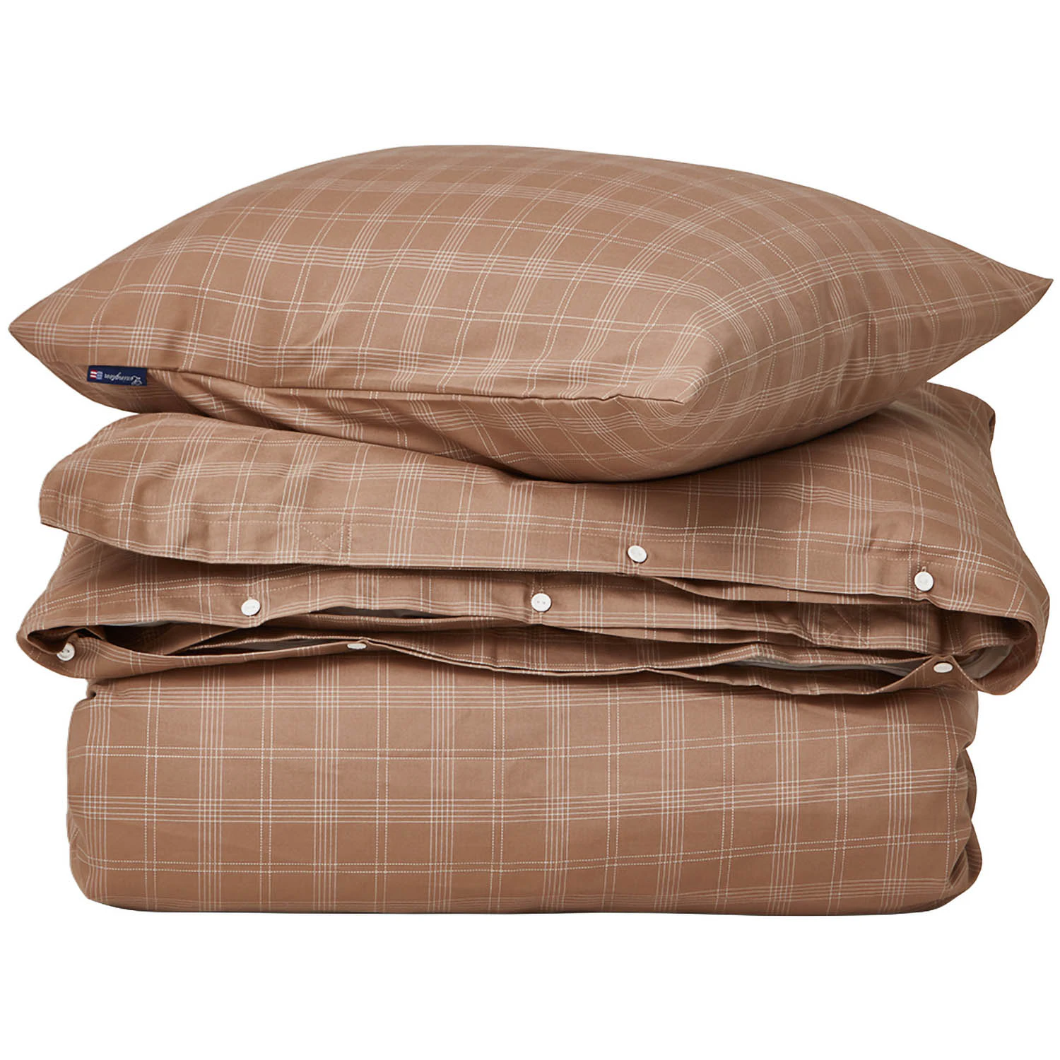 Lexington Checked Lyocell/cotton Bäddset 220x220 Cm /vit - Bäddset Bomull Brun