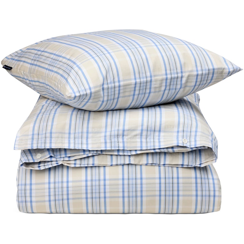 Checked Poplin Bäddset 150x210 + 50x60, Beige/Blå
