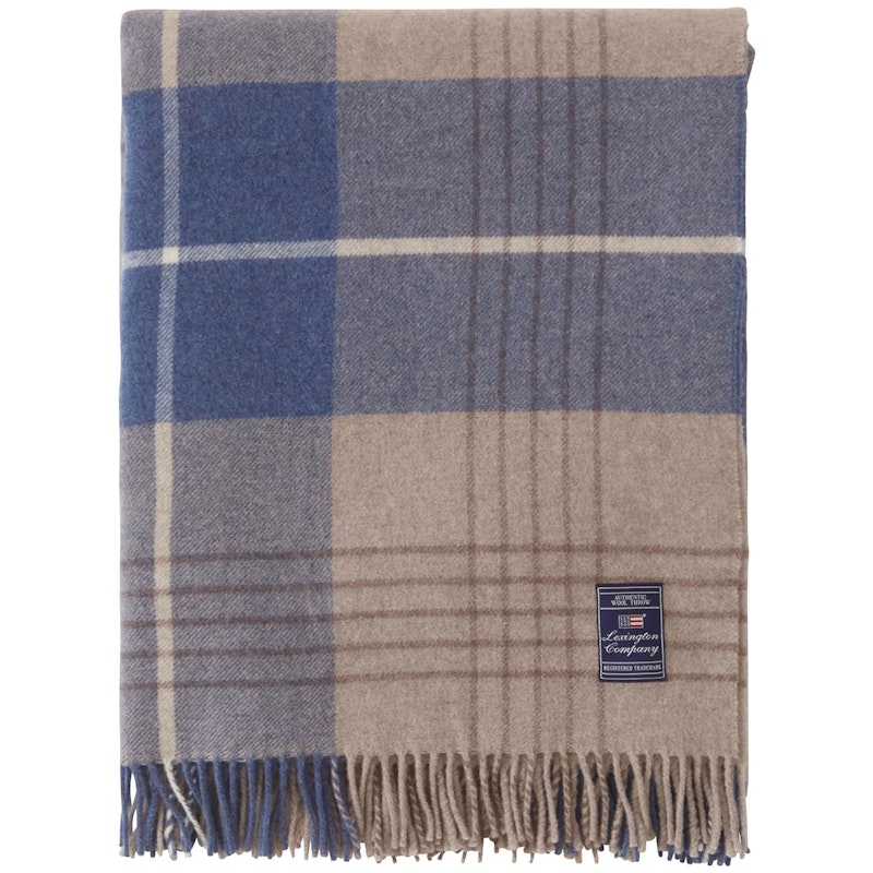 Checked Recycled Wool Pläd, 130x170 cm Denim Blue/Beige