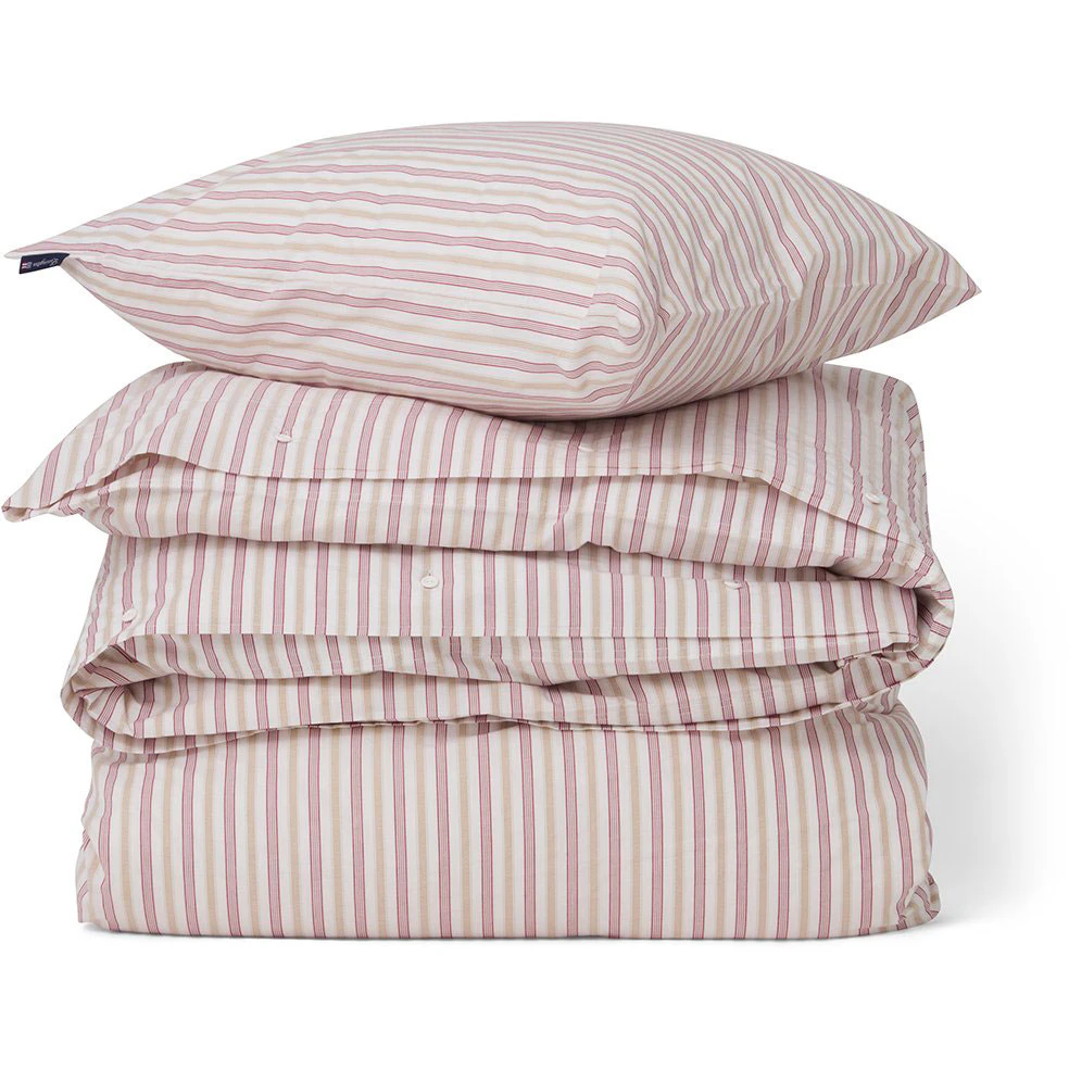 Lexington Dobby Striped Cotton Poplin Bäddset / Beige / Röd 220x220 Cm - Bäddset Bomull Vit