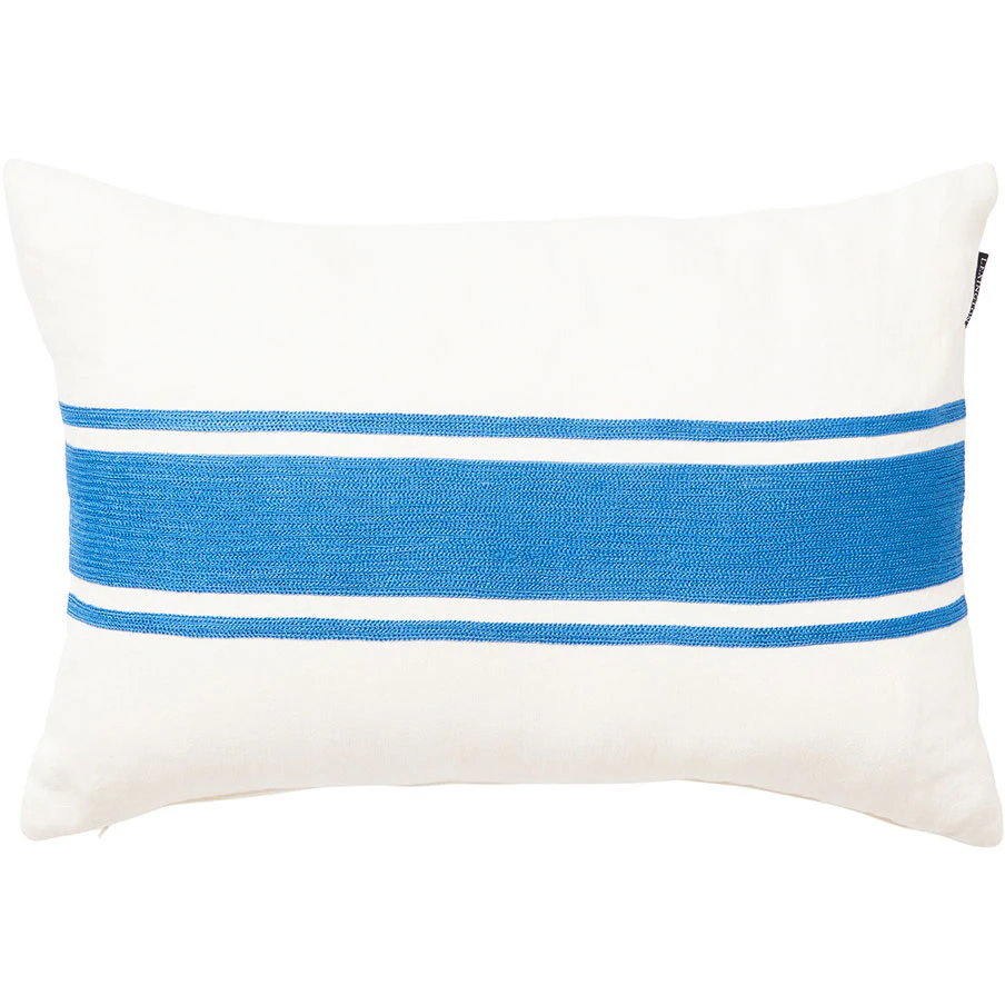Lexington Embroidery Center Striped Linen/cotton Kudde 40x60 Cm /off-white - Prydnadskuddar & Fodral Linne Blå