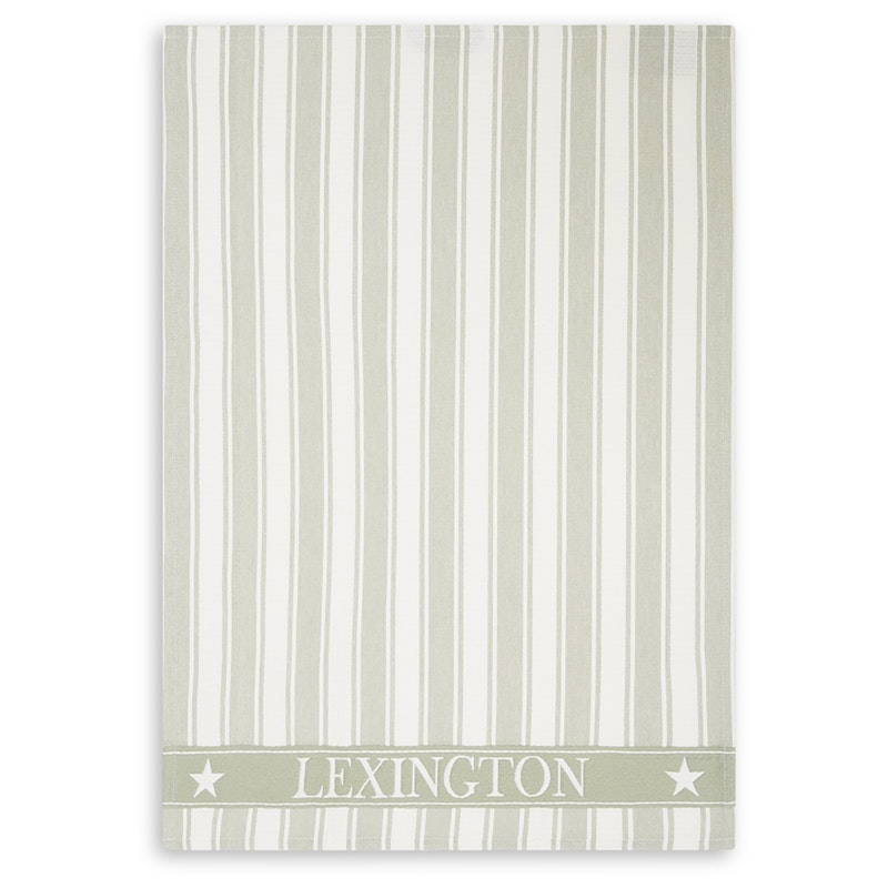 Icons Cotton Twill Waffle Striped Kökshandduk, Sage Green/Vit