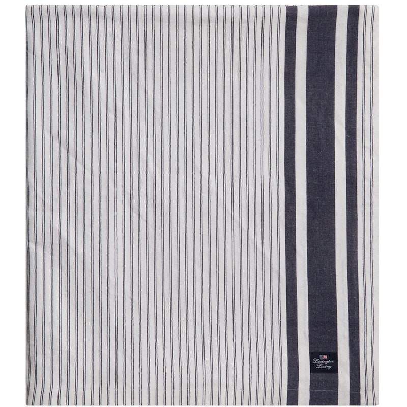 Icons Striped Organic Cotton Oxford Duk 150x350 cm, Vit / Dress Blue