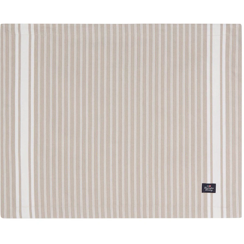 Icons Striped Organic Cotton Oxford Bordstablett, Beige / Vit