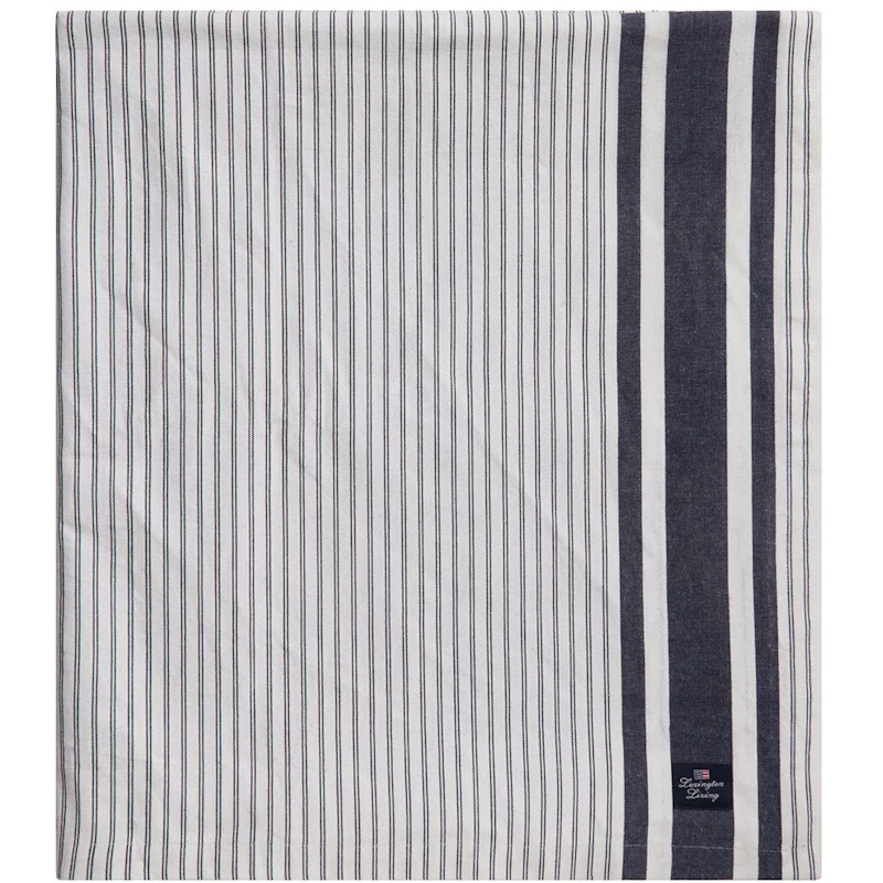 Icons Striped Organic Cotton Oxford Duk 150x250 cm, Vit / Dress Blue