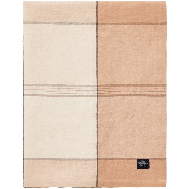 Linen/Cotton Checked Duk Vit/Beige, 150x250 cm