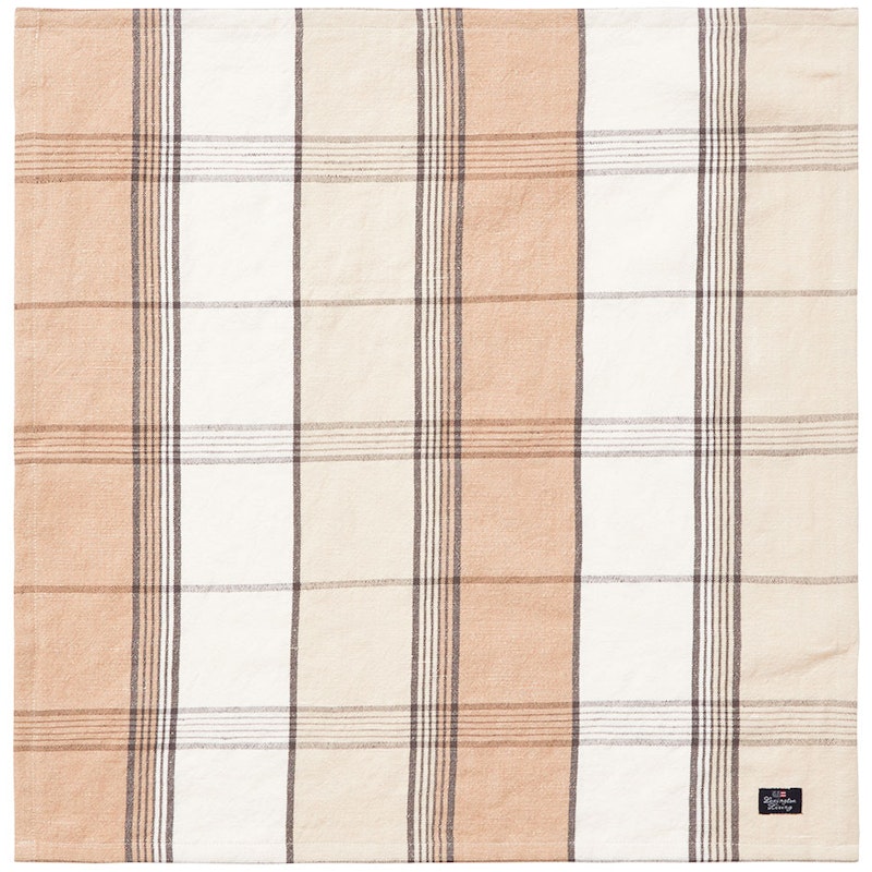 Linen/Cotton Checked Tygservett 50x50 cm, Vit/Beige