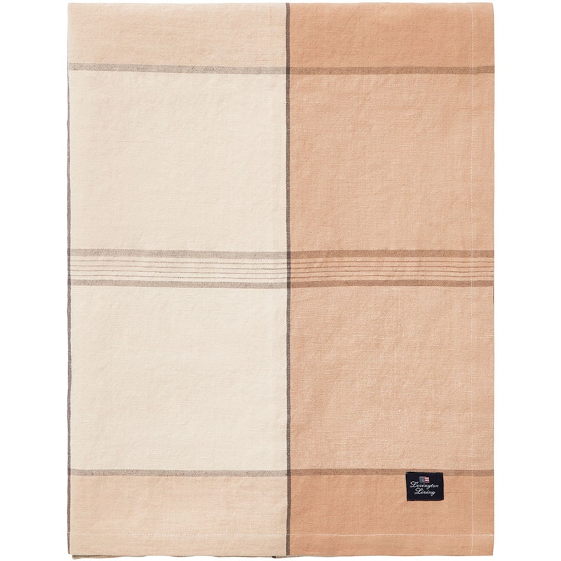 Linen/Cotton Checked Duk Vit/Beige, 180x180 cm