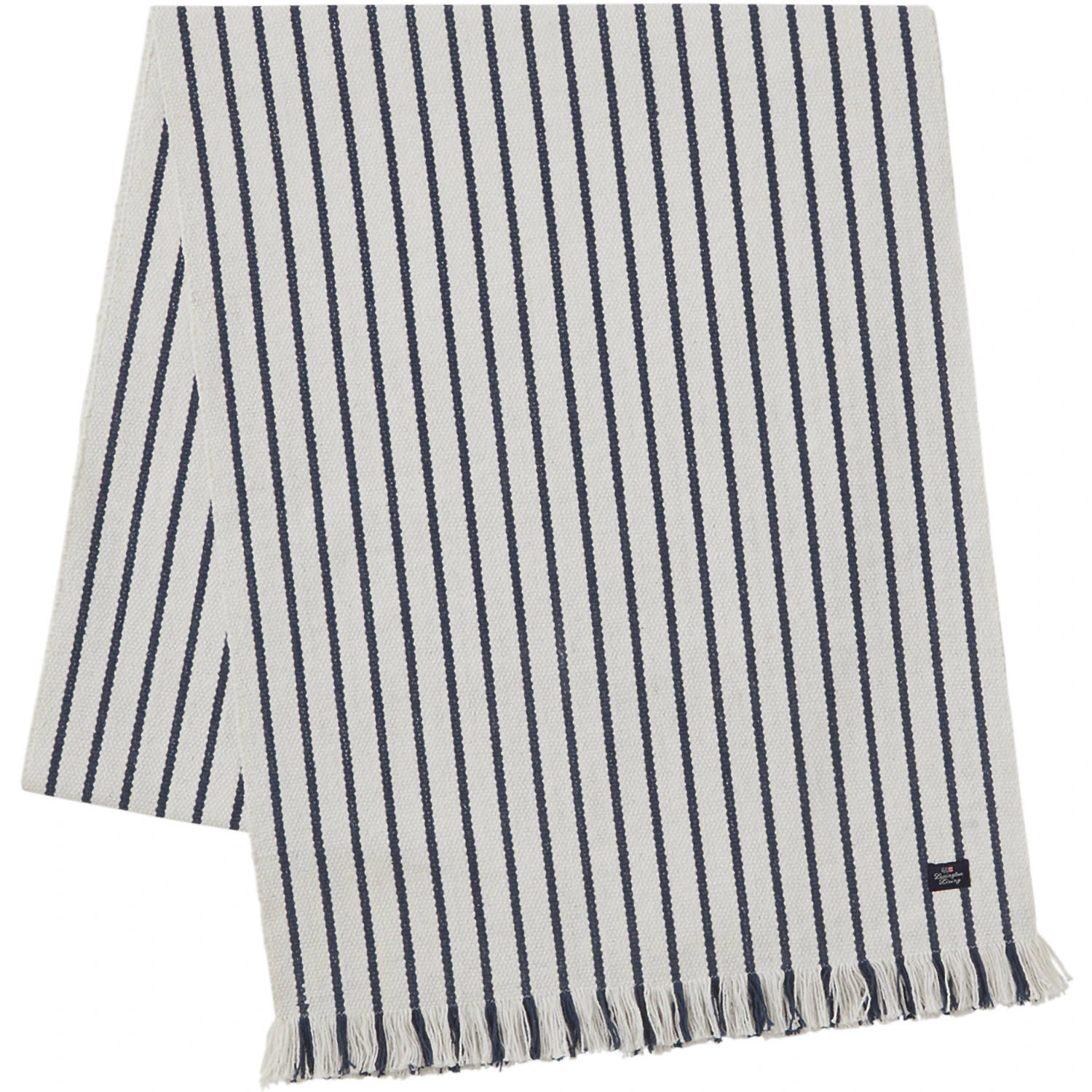 Lexington Löpare Med Fransar 50x350 Cm Vit/marinblå - Dukar & löpare Återvunnen Bomull