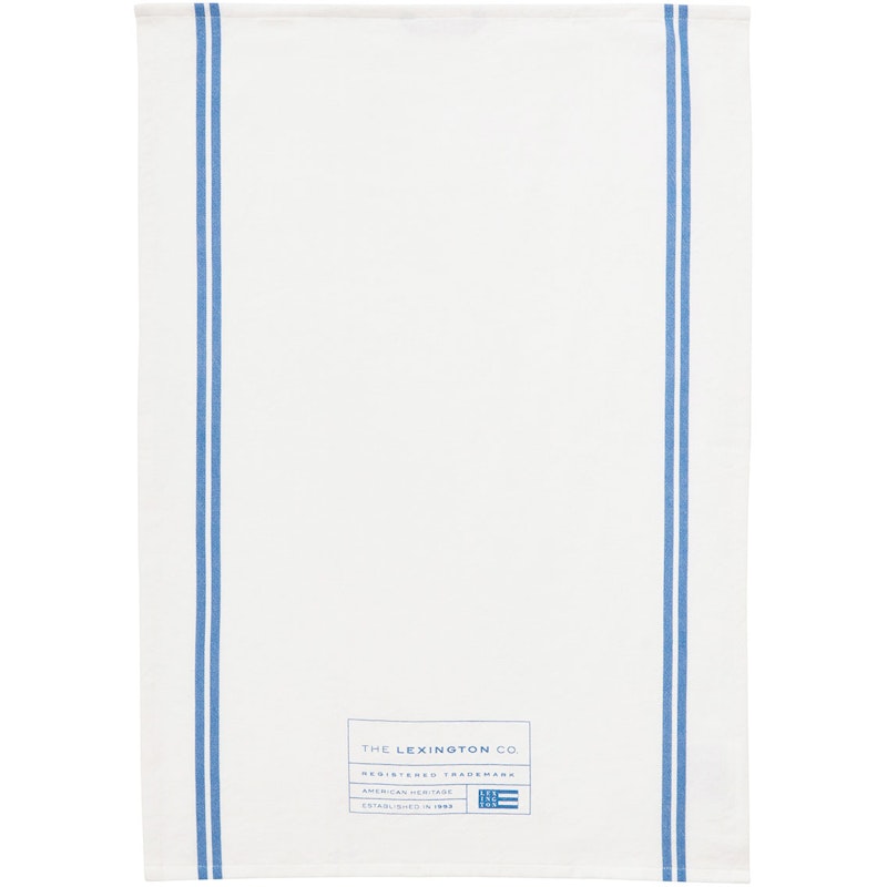 Organic Cotton Kökshandduk Med Revärer 50x70 cm, Vit/Blå
