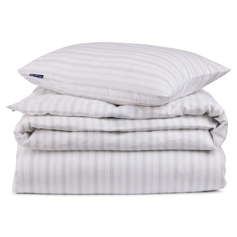 Striped Lyocell/Cotton Bäddset 220x220 cm, Vit/Misty Blue