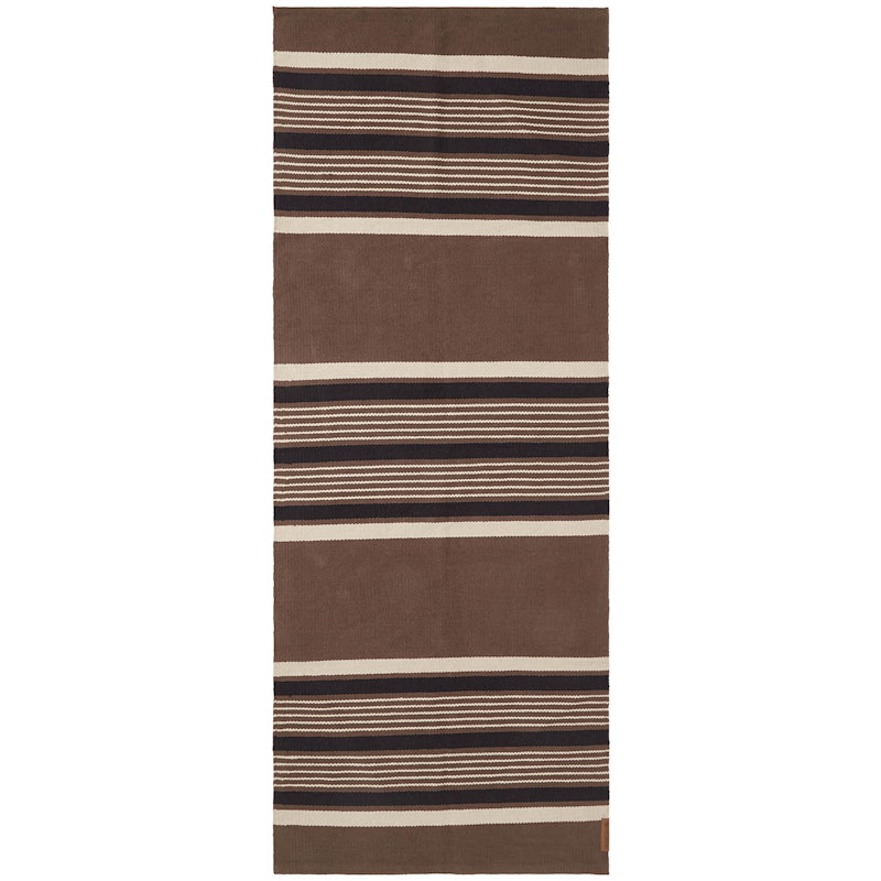 Striped Organic Cotton Matta 80x220 cm, Beige/Mörkgrå