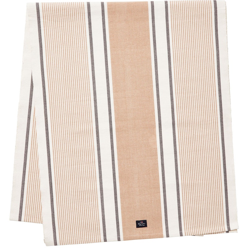 Striped Organic Cotton Rib Löpare Vit/Beige, 50x350 cm