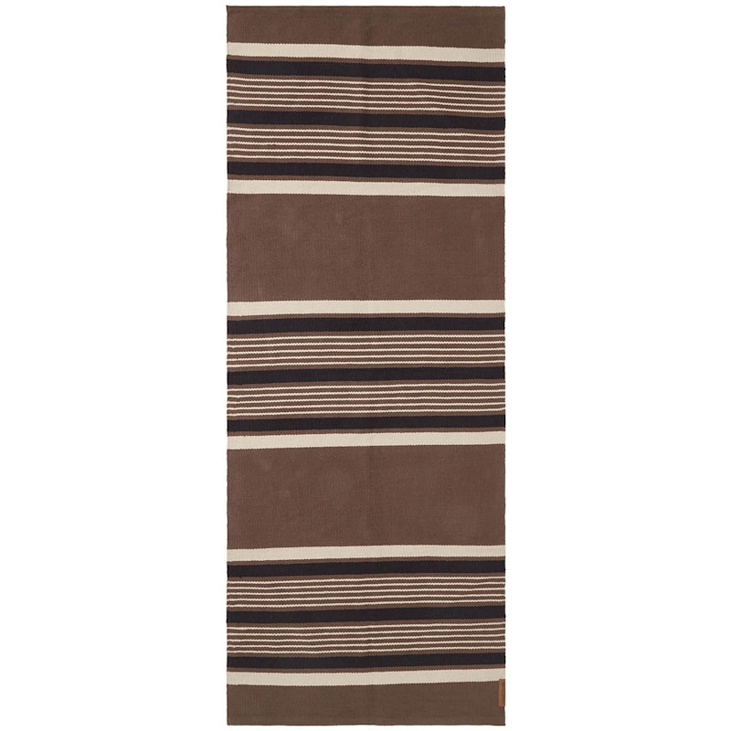 Striped Organic Cotton Matta 80x220 cm, Beige/Mörkgrå