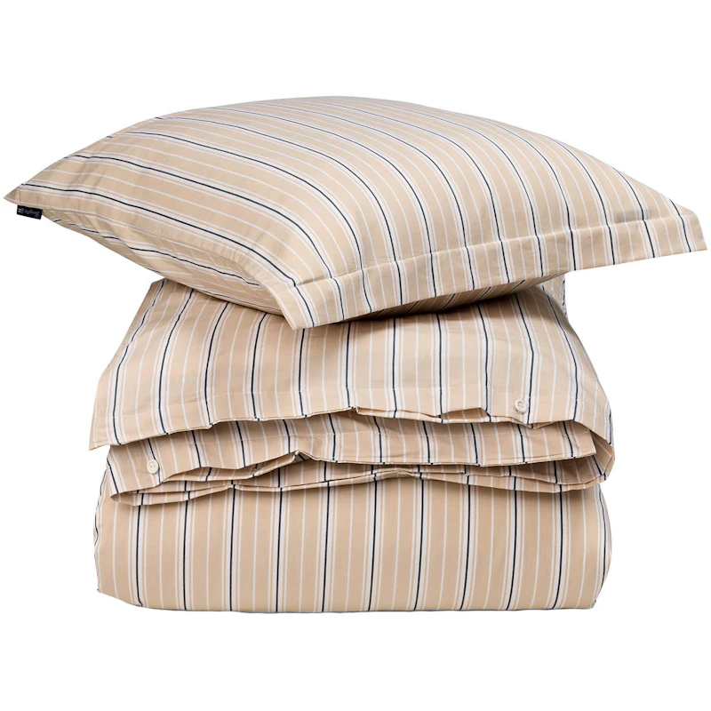 Striped Cotton Poplin Bäddset 220x220 + 50x60x2 cm, Beige