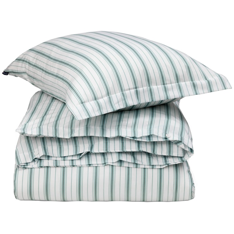 Striped Poplin Bäddset 150x210 + 50x60 cm, Vit/Eucalyptus