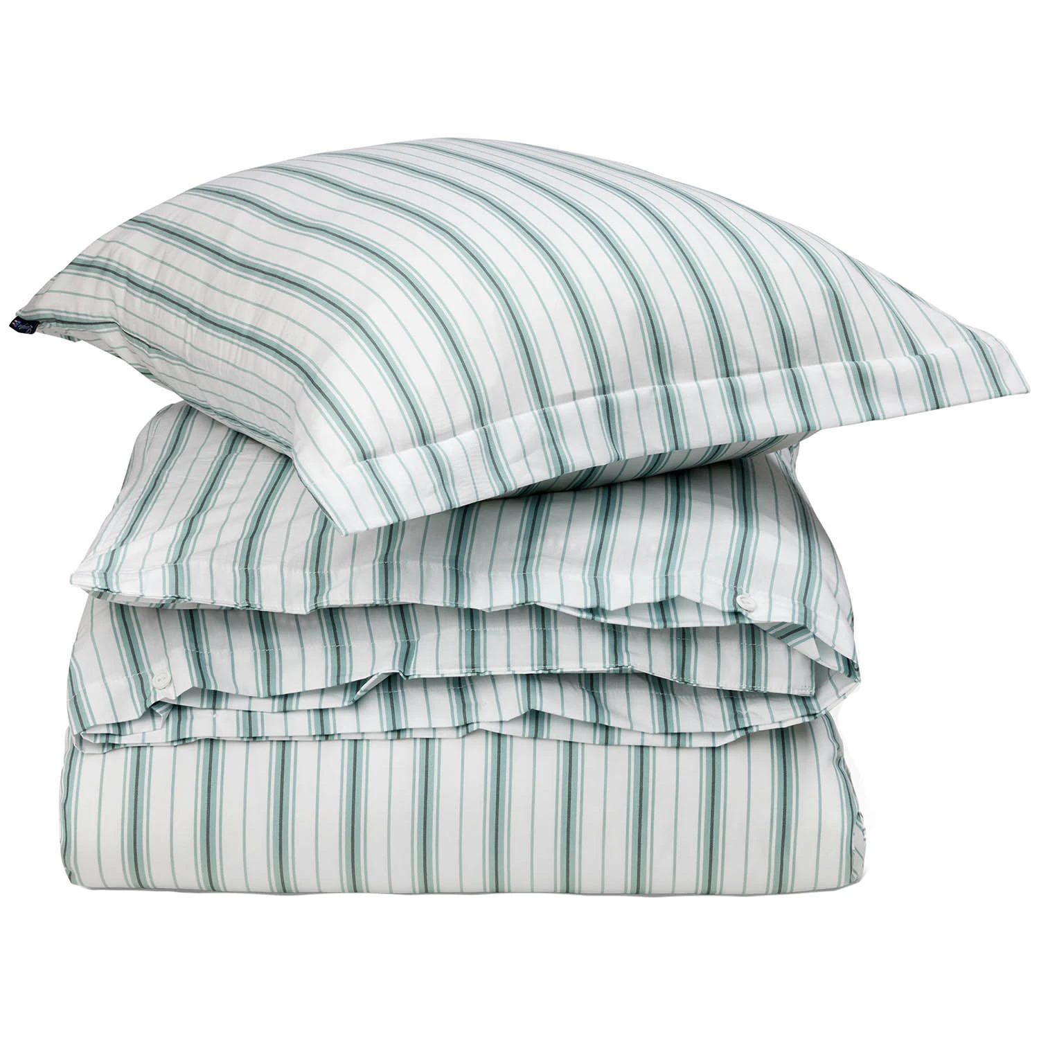 Lexington Striped Poplin Bäddset 220x220 + 50x60x2 Cm /eucalyptus - Bäddset Bomull Vit