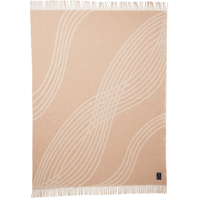 Waves Recycled Wool Jacquard Pläd 130x170 cm, Beige/Off-white