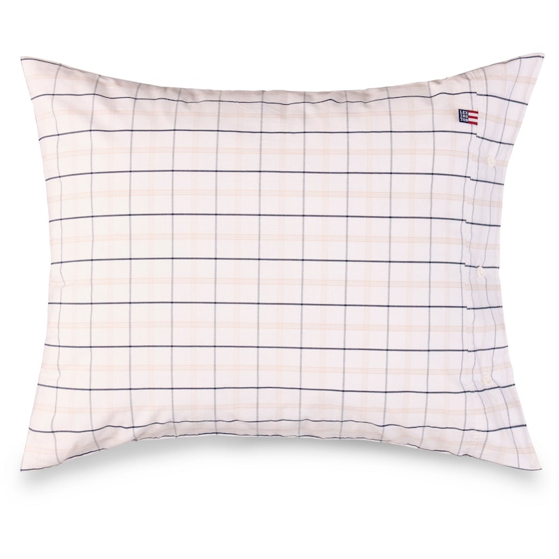 Checked Cotton Poplin Örngott Vit / Beige / Marinblå, 50x60 cm