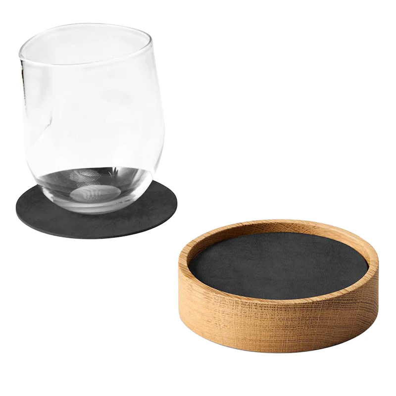 Circle S Ask & Glasunderlägg 8-pack, Ek / Svart