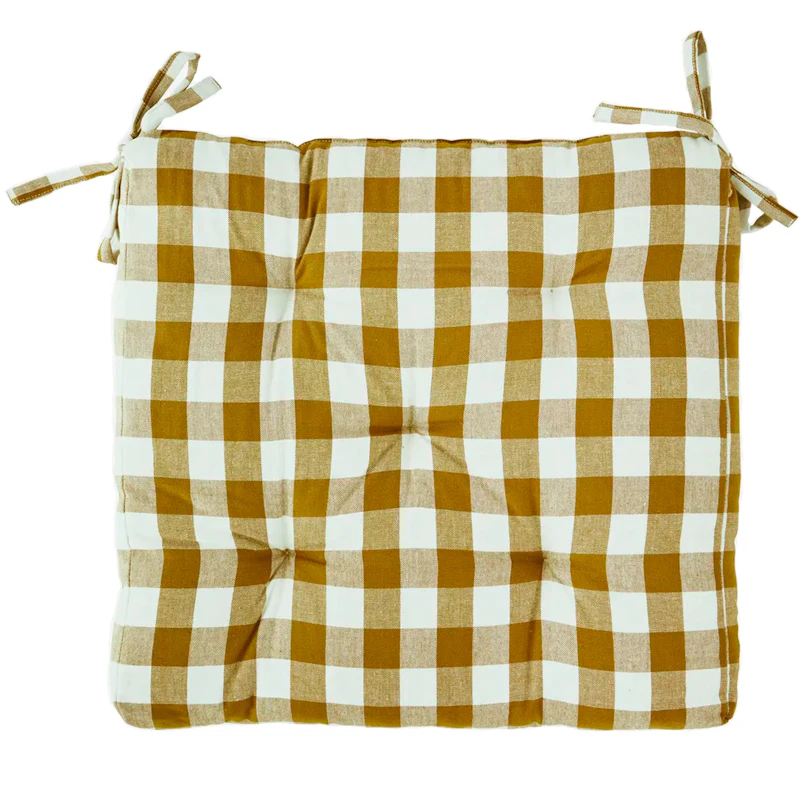 Checked woven cotton chair pad Sittdyna 45x45 cm