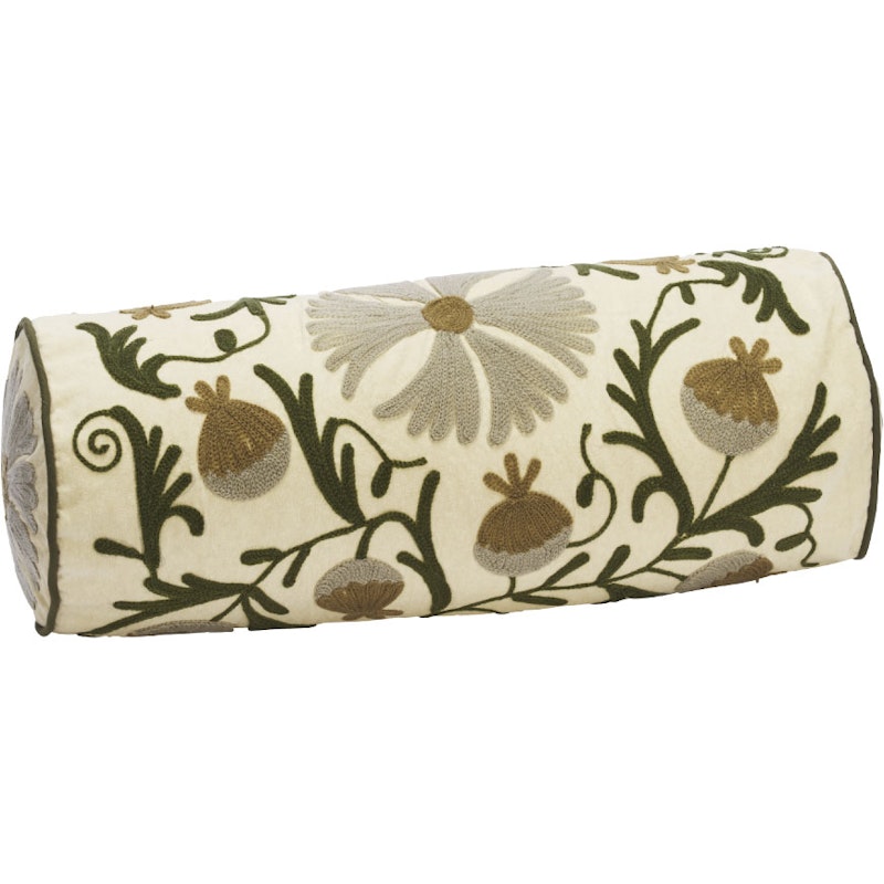 Suzani embroidered Bolster, Grå / Grön / Tapenade