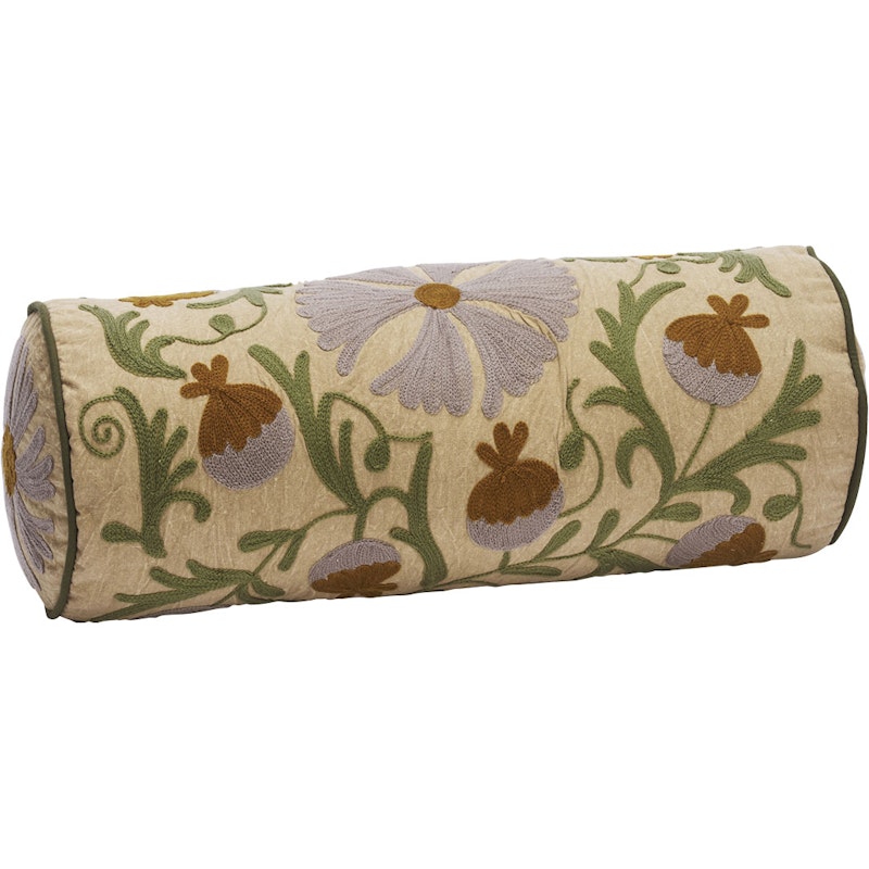 Suzani embroidered Bolster, Grön / Lila / Pumpkin