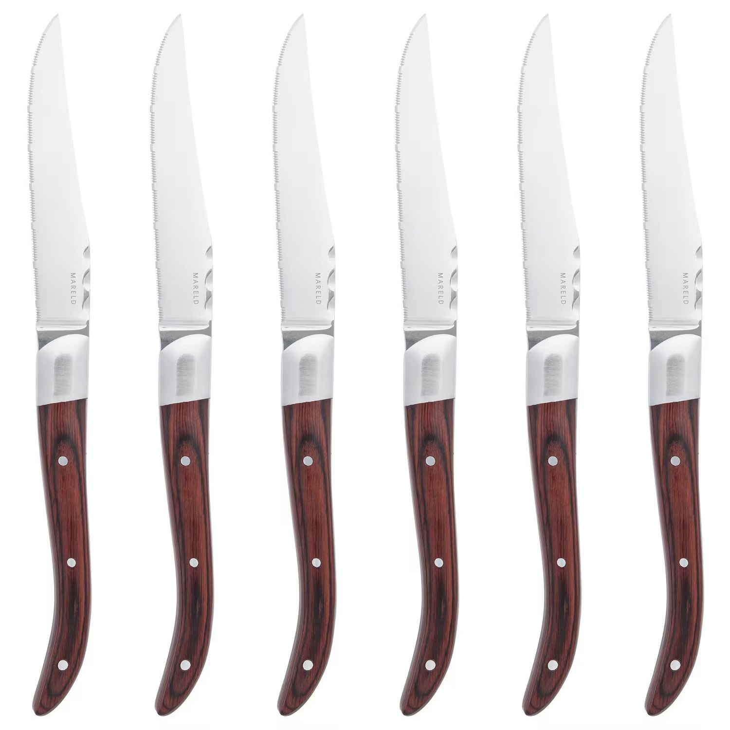 Mareld Grillkniv 6-pack Red Wood - Knivset Rostfritt St&aring;l M&ouml;rkt Tr&auml;
