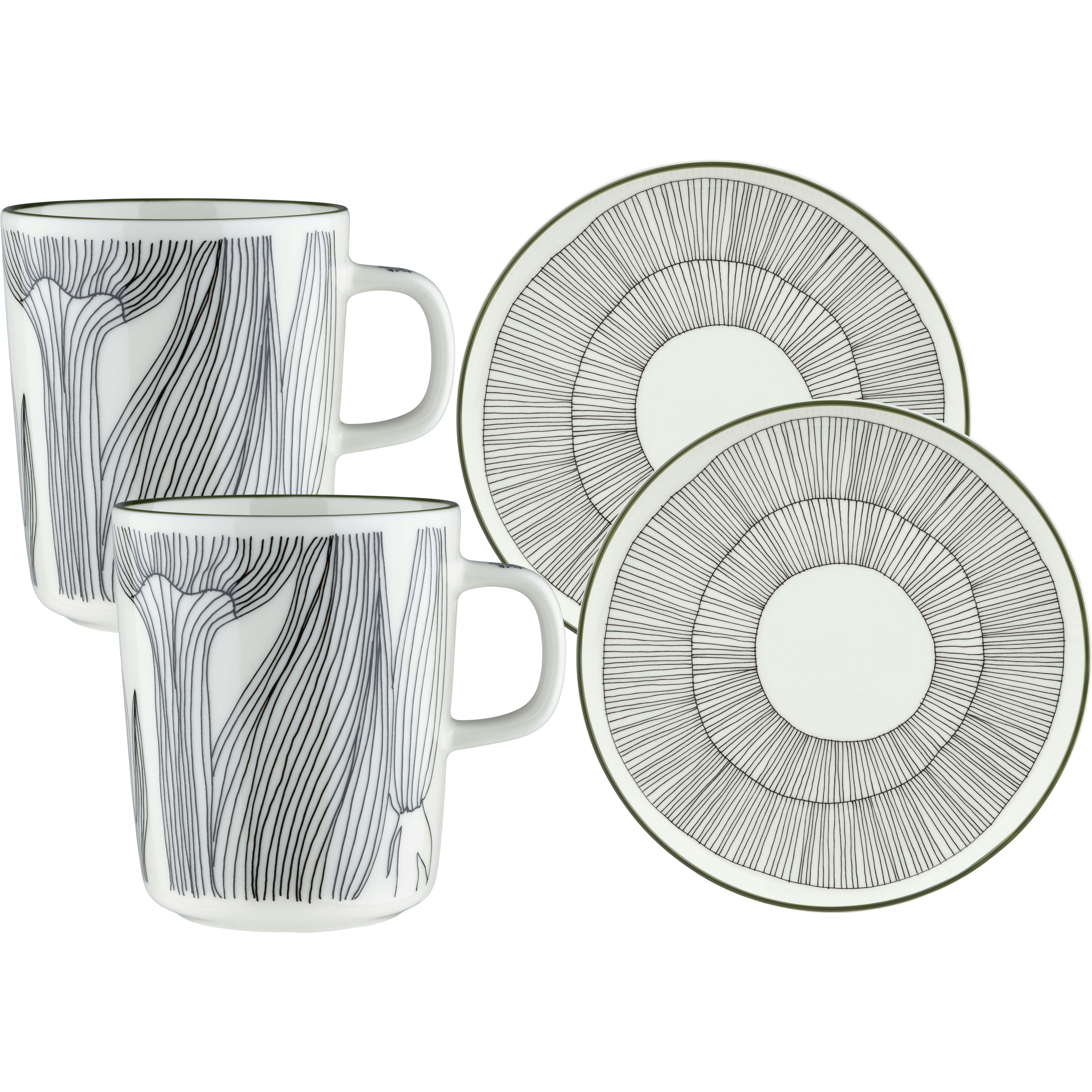 Marimekko Kukat Puhkeavat Frukostset / Vit / Skogsgr&ouml;n - Serviser & Startset Stengods Svart