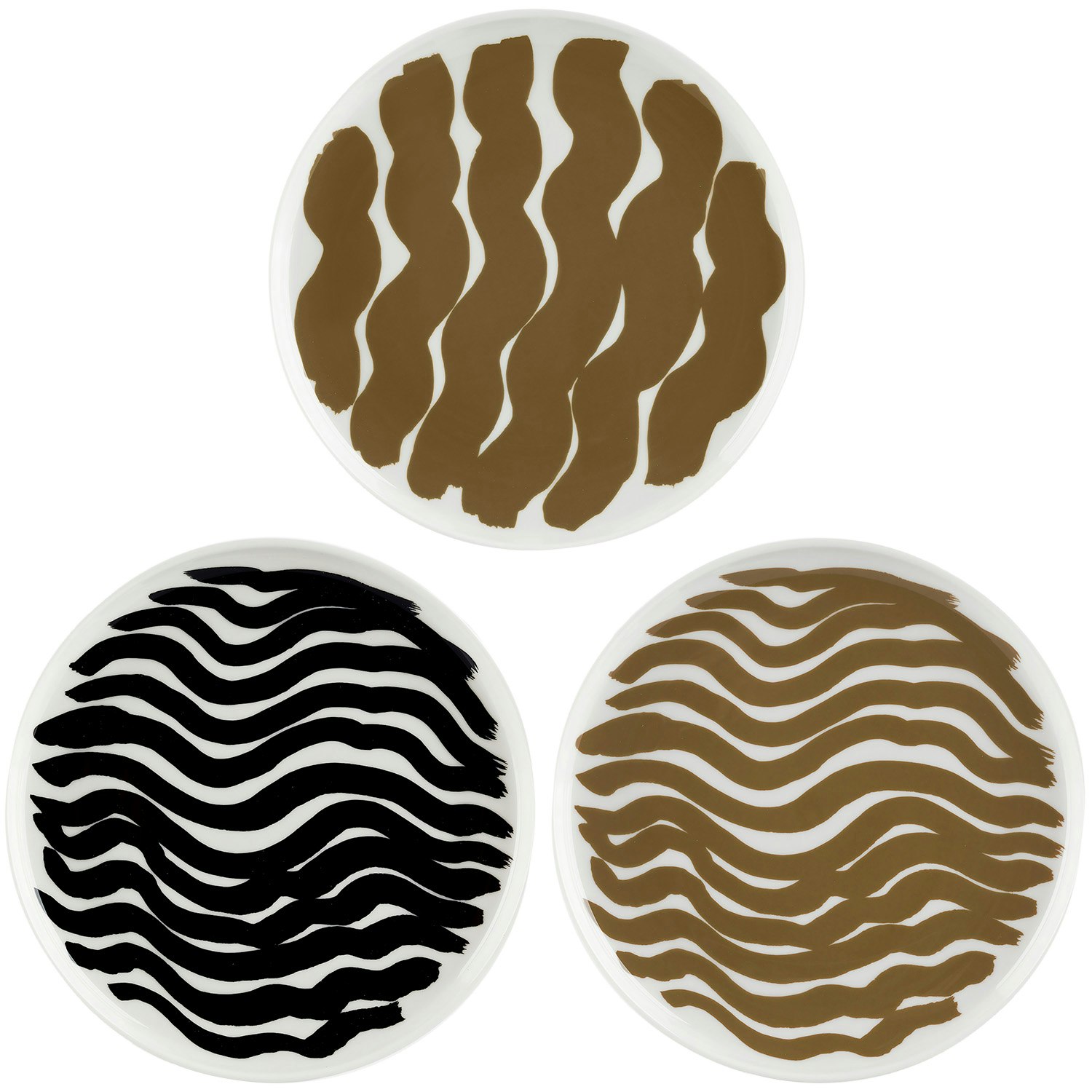 marimekko oiva/hyräily tallrikar 20 cm 3-pack mörk sand/vit - stengods svart