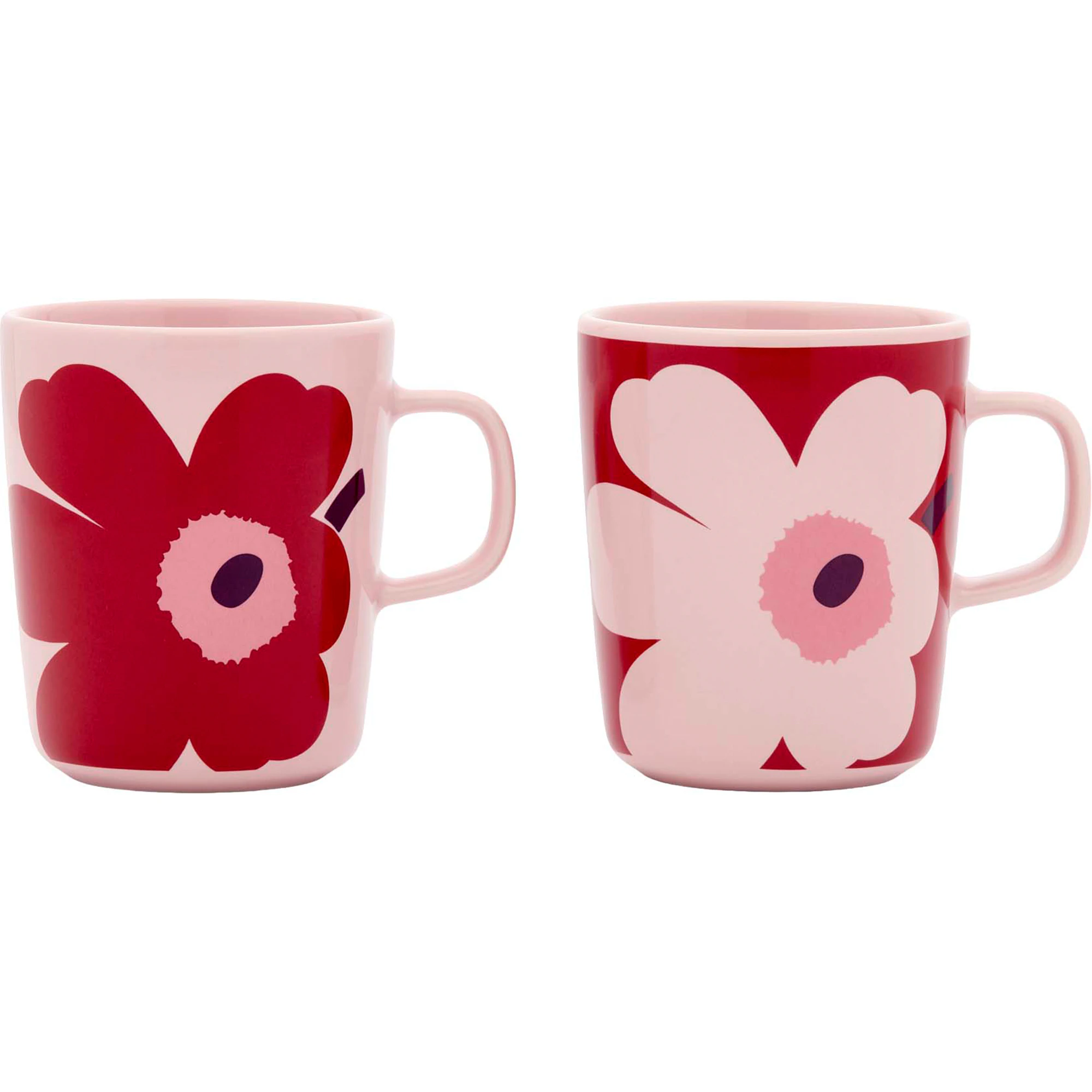 Marimekko Oiva / Juhla Unikko Kaffekopp 25 Cl 2-pack Plommon / Cranberry / - Kaffekoppar Stengods Rosa