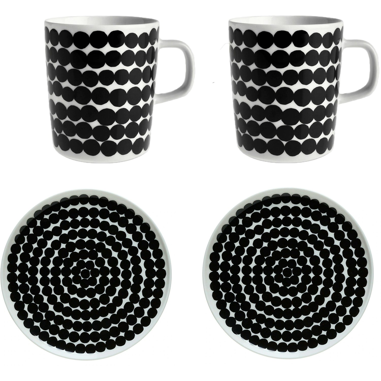 Marimekko Oiva/siirtolaputarha Tallrik 20 Cm + Mugg 25 Cl 2-pack - Kaffekoppar Stengods Svart