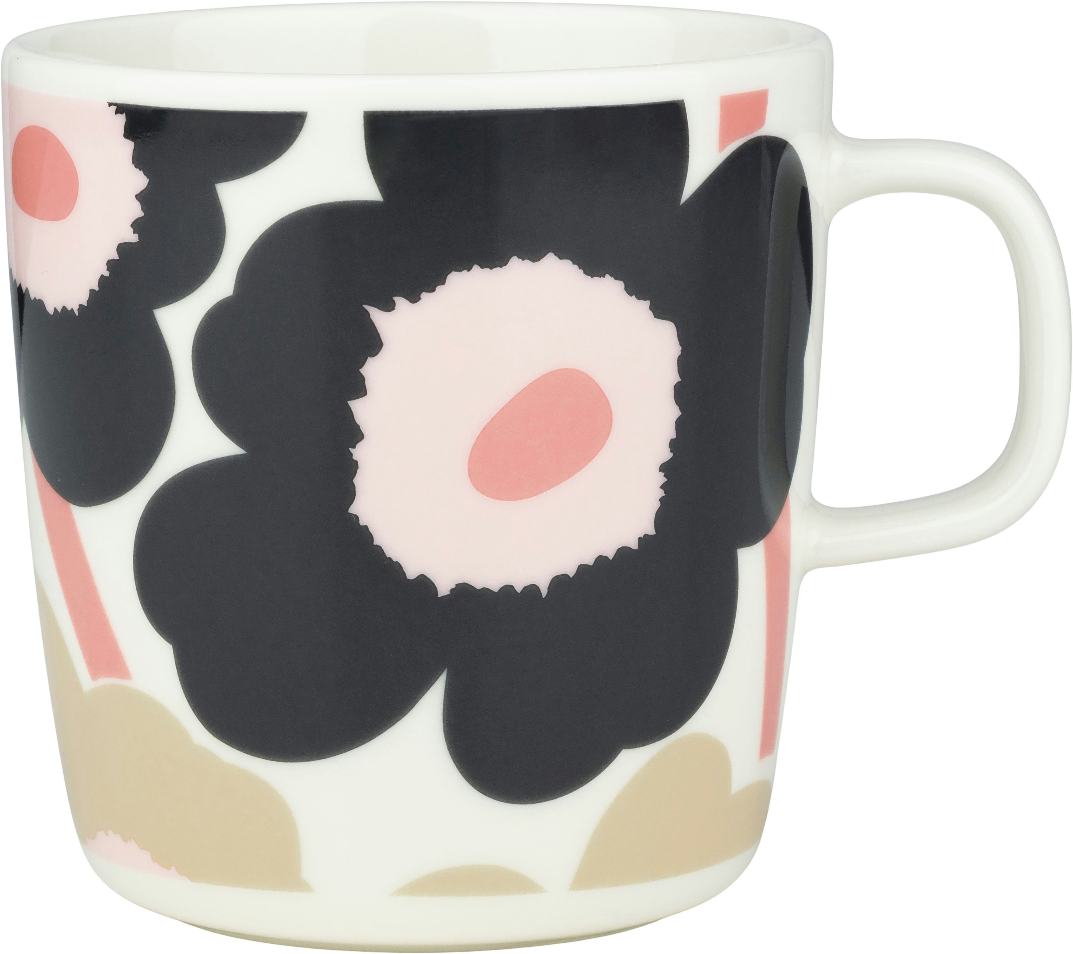 Marimekko Oiva/unikko Mugg 40 Cl / Sand / Charcoal - Kaffekoppar Stengods Rosa