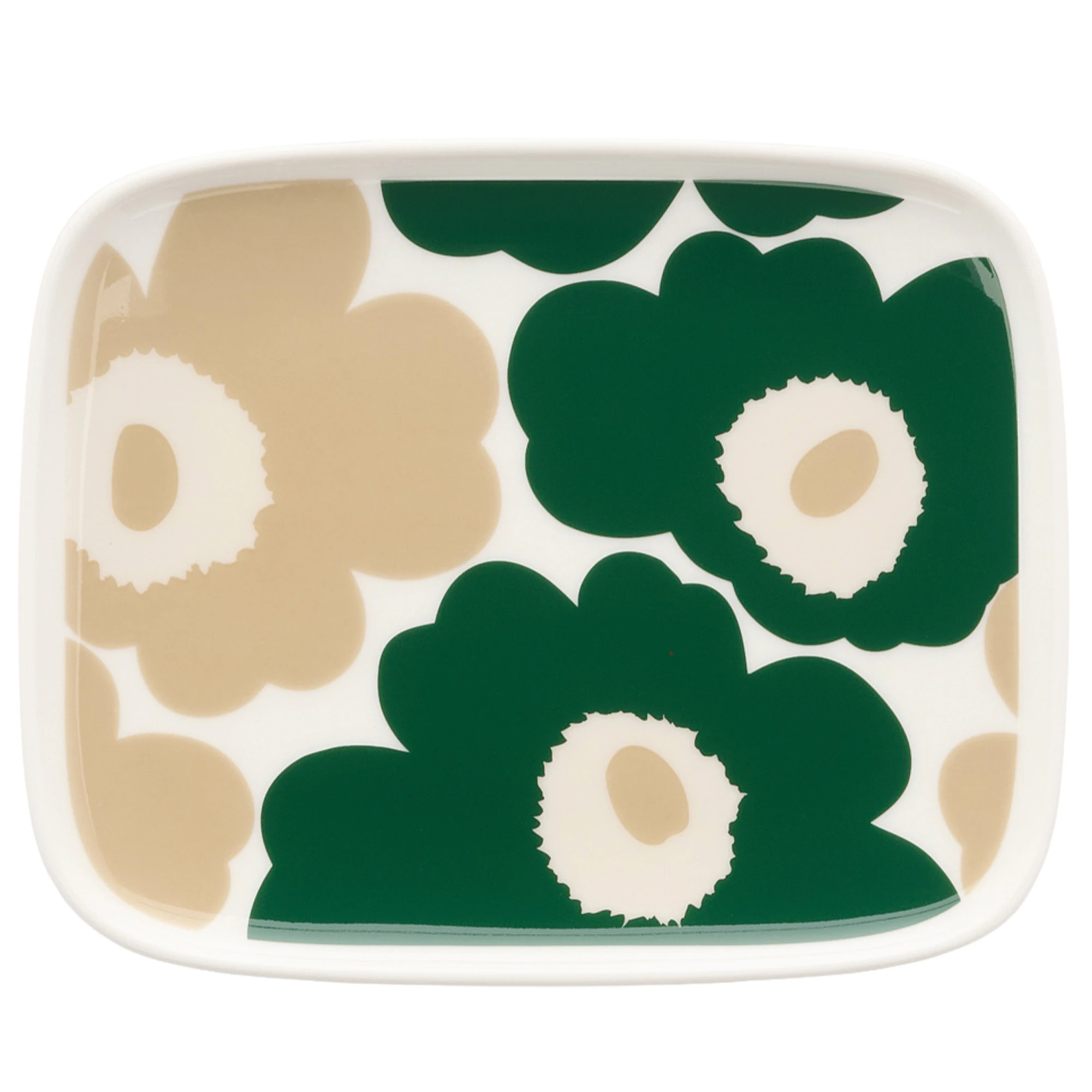 Marimekko Oiva/unikko Tallrik 12x15 Cm / Light Sand - Assietter Stengods M&ouml;rkgr&ouml;n