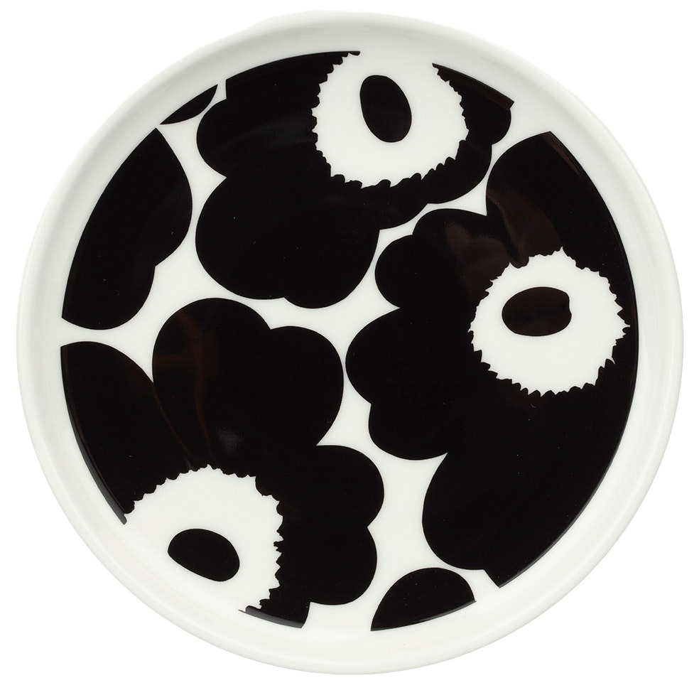 marimekko oiva/unikko tallrik 13,5 cm / vit - stengods svart