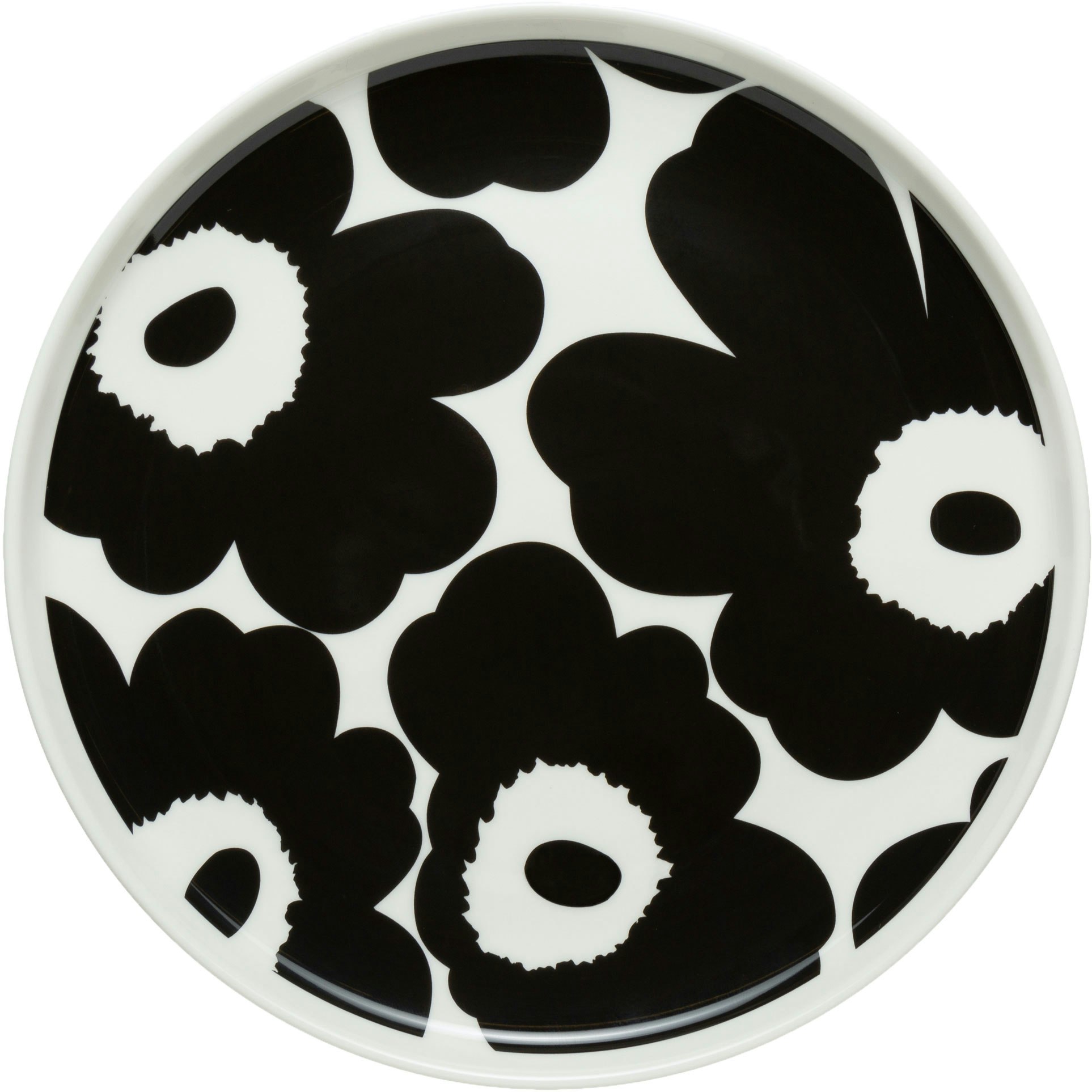 marimekko oiva/unikko tallrik 20 cm / vit - stengods svart
