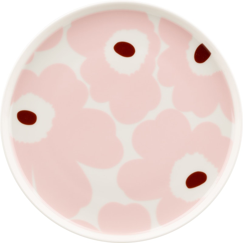 Oiva/Unikko Tallrik Ø20 cm, Vit / Light Pink / Kastanj