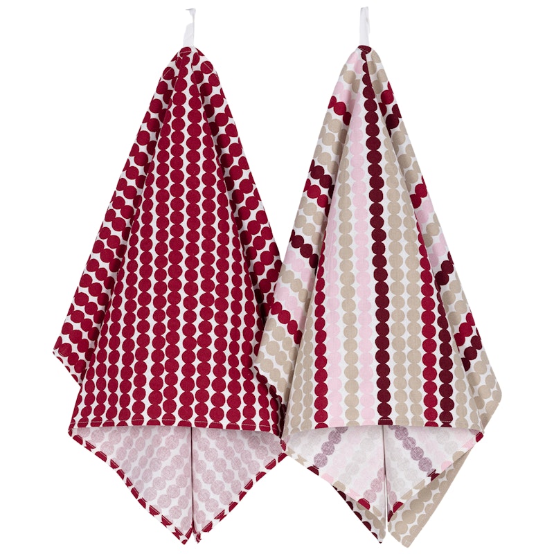 Pikku Räsymatto Kökshanddukar 2-pack, Mörkröd