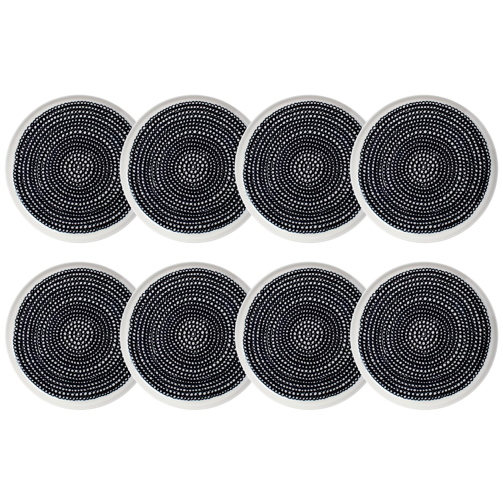 Marimekko Oiva/siirtolapuutarha Assiett 20 Cm 8-pack - Stengods Svart