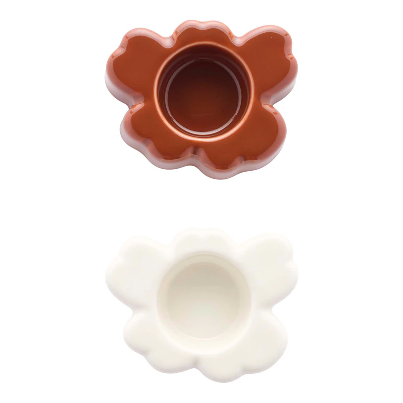 Unikko Värmeljuslykta 2-pack, Vit / Kastanj