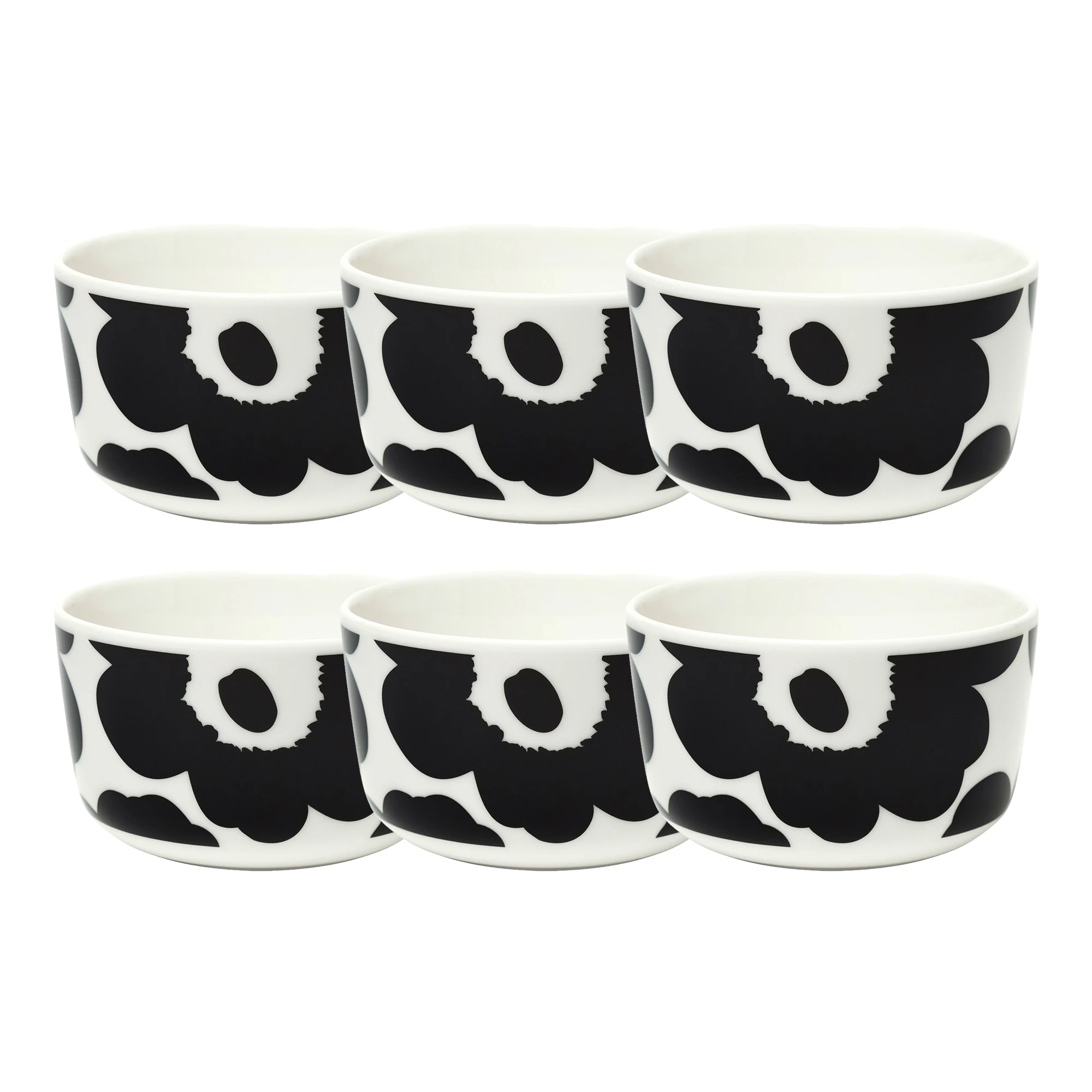 Marimekko Oiva / Unikko Sk&aring;l 25 Cl 6-pack / Vit - Serveringssk&aring;lar Stengods Svart
