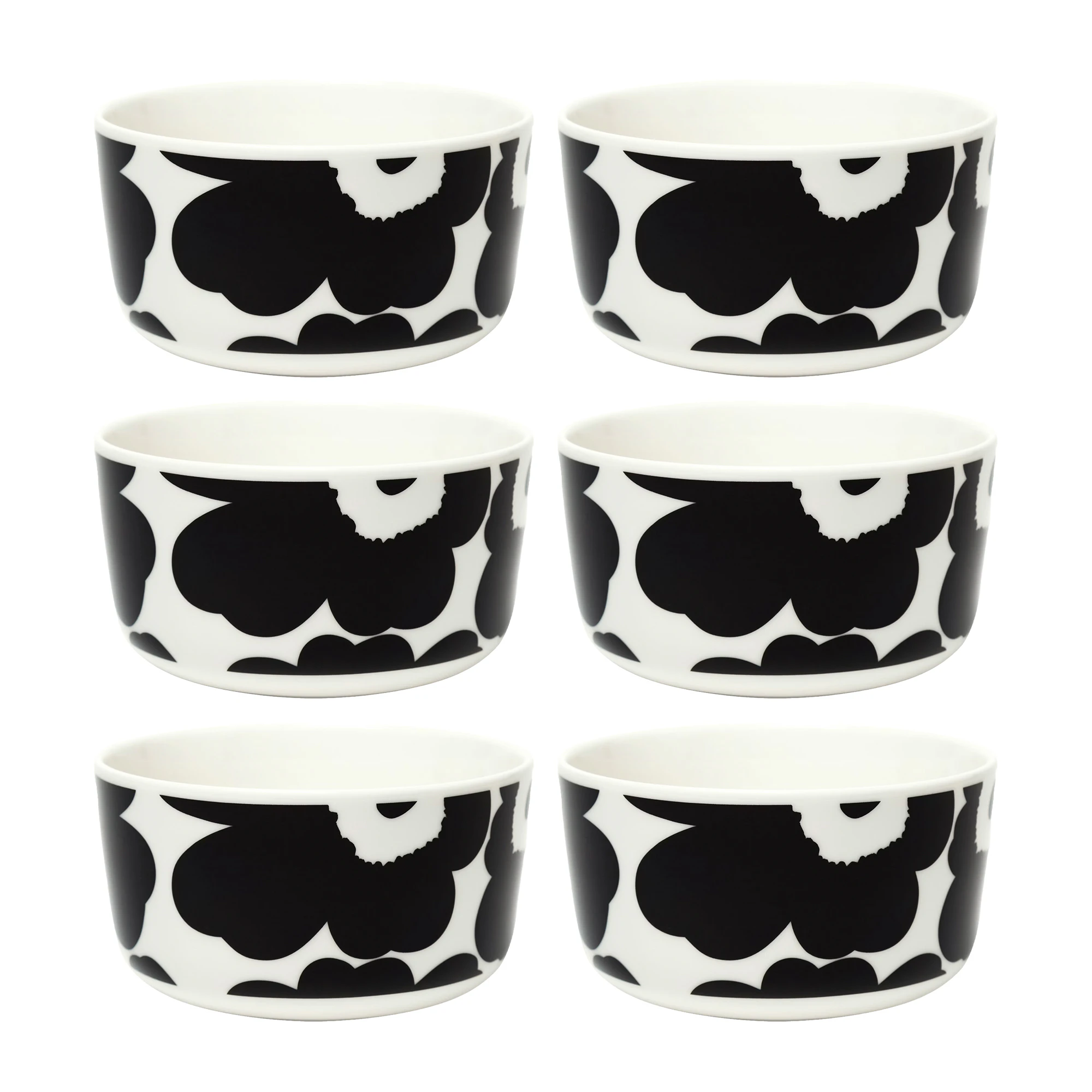 Marimekko Oiva / Unikko Sk&aring;l 50 Cl 6-pack / Vit - Serveringssk&aring;lar Stengods Svart
