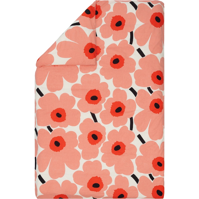 Unikko Påslakan 150x210 cm, Korall / Charcoal / Orange Red