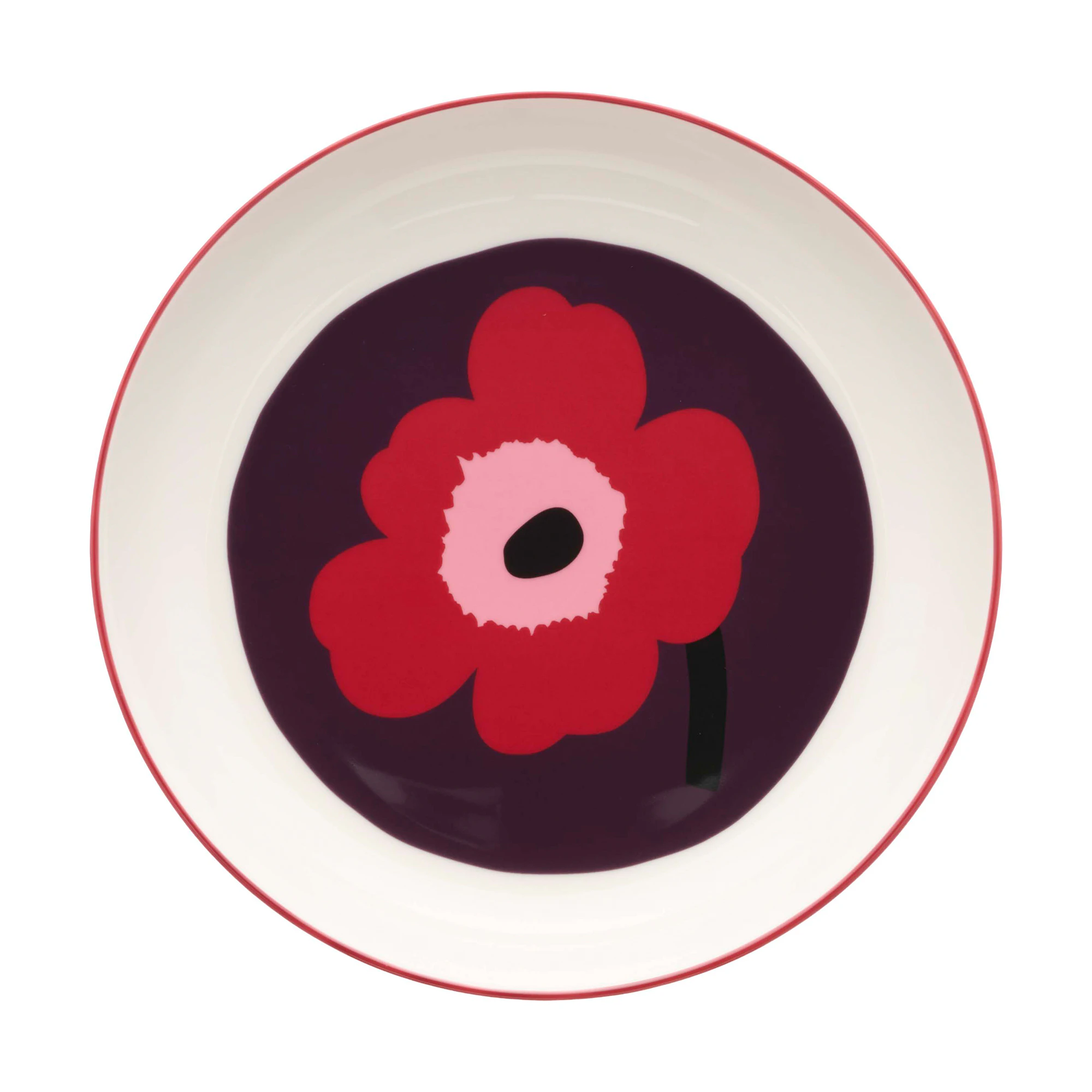 Marimekko - Oiva Unikko djup tallrik 20,5 cm white/plum/cranberry/pink - Mattallrikar - Röd